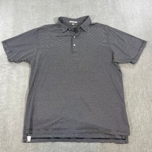 Peter Millar Mens Large Black White Striped Short Sleeve Polo Golf Shirt
